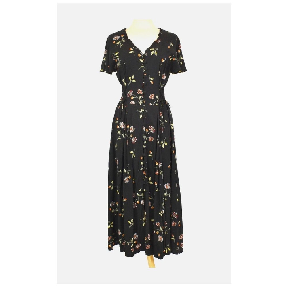 Vintage 1990sBasic Editions Women's Black Button Front Dress 13/14